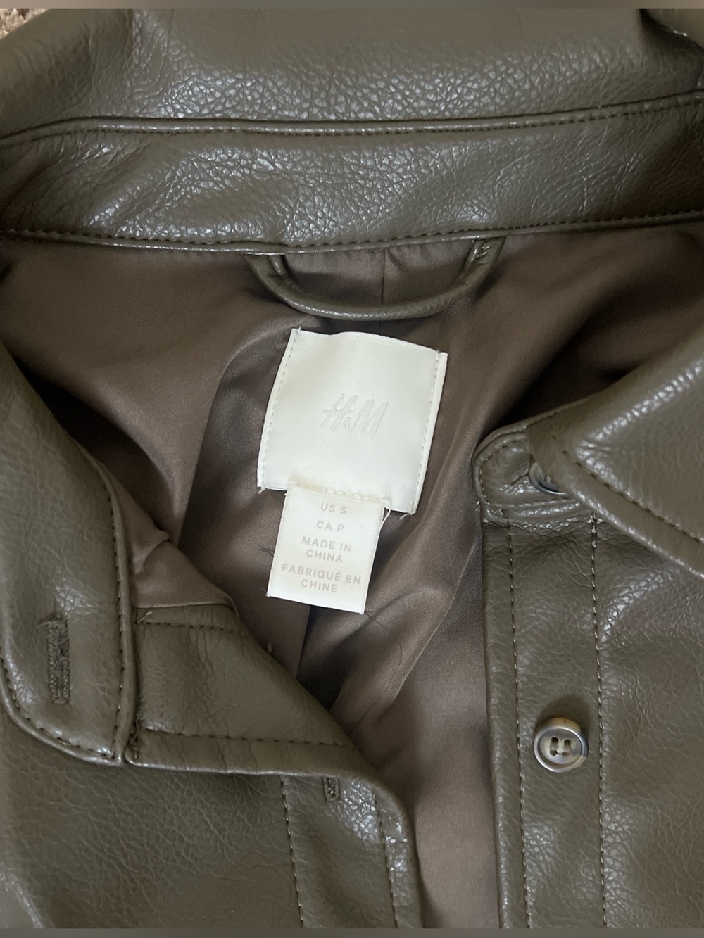 H&M Olive Green Leather Jacket View 3